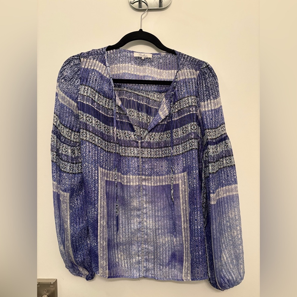 Parker Blue and White Patterned Blouse